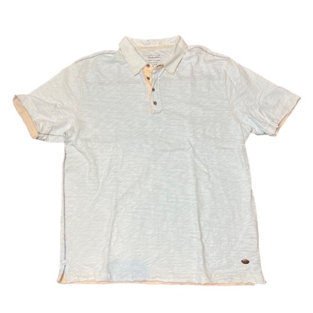 True Grit Young and Free‎ Men's Burnout Slub Button Polo Light Blue M